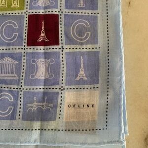 Celine Light Blue and Multicolor Patterned Scarf